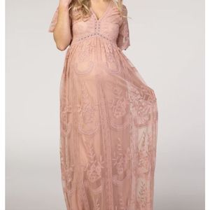 Beautiful Lace Maternity Pink Blush Dress